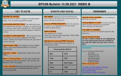 W/c 13.09 Sixth Form Bulletin Week B